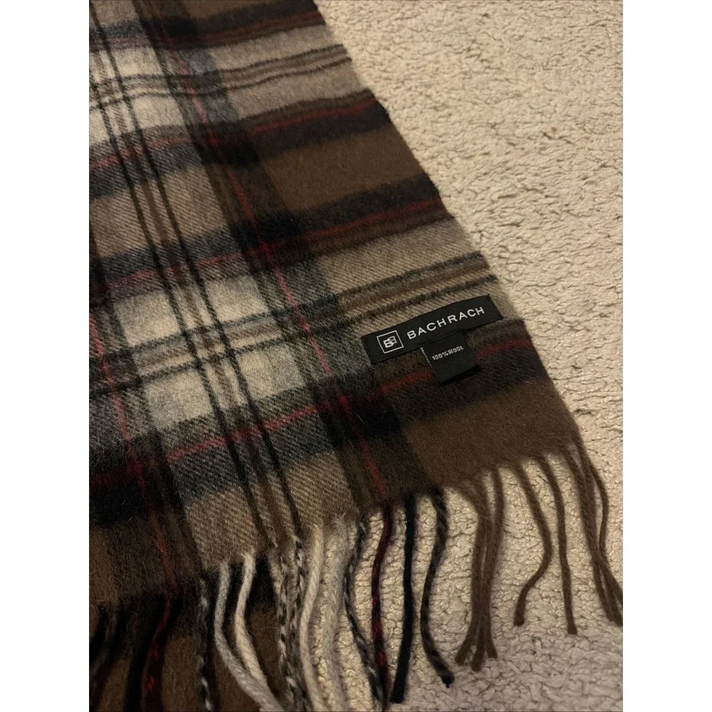 BACHRACH 100% WOOL Scarf  Designer Pattern Beige Cream Brown Soft Luxury
